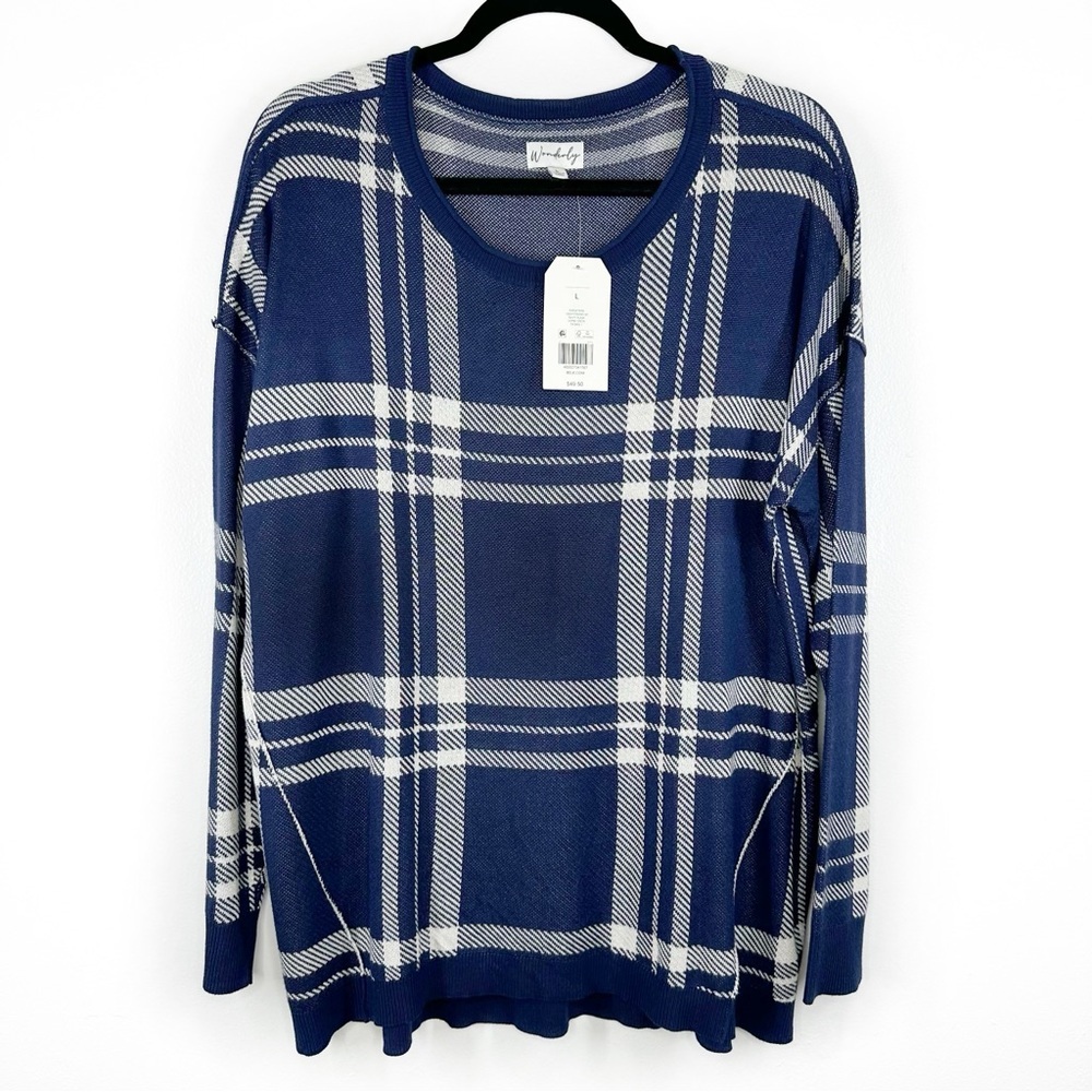 Wonderly plaid lightweight crewneck sweater